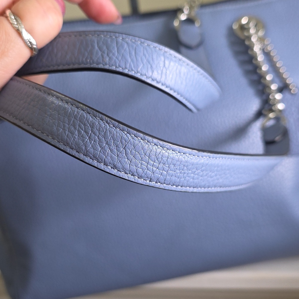 COACH C1566 Periwinkle Blue Pebbled Leather Marlie Tote Silver Chain Strap EUC - Picture 9 of 17